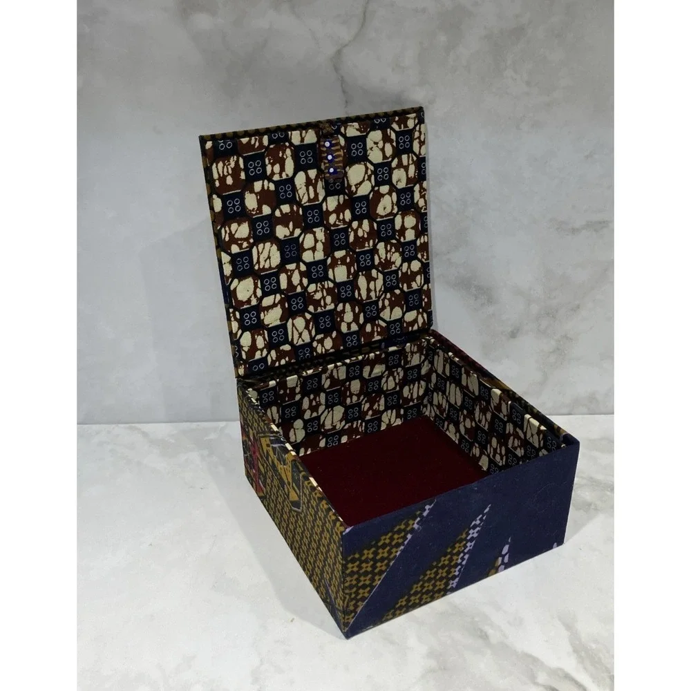 Fabric Keepsake Gift Box Geometric Boho Print Purple Red Gold Velour Lining  6